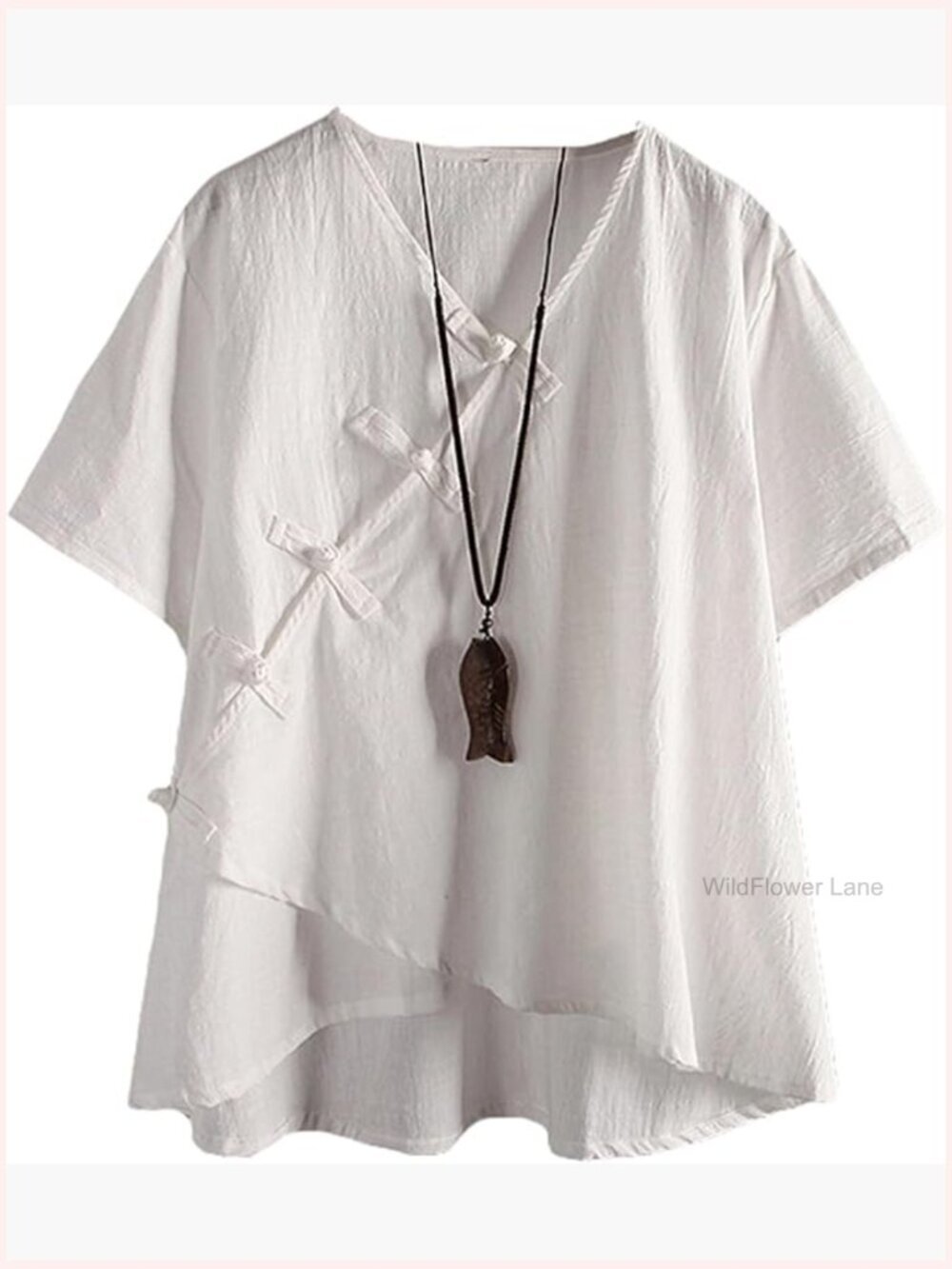 Linen Retro Chinese Frog Button Tunic Blouse